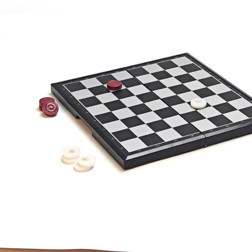 Fophop Magnetic Travel Checkers Set with Folding Storage Board