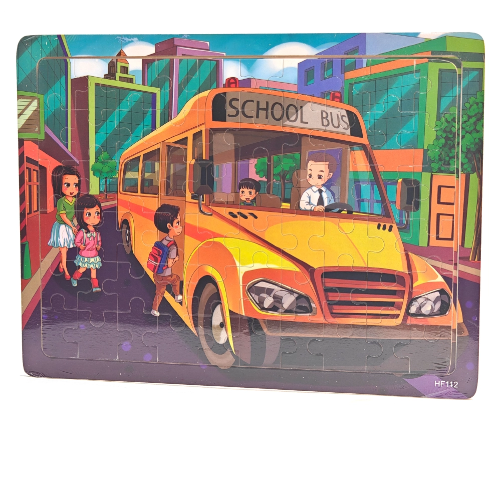Fophop School Bus Wooden Jigsaw Puzzle