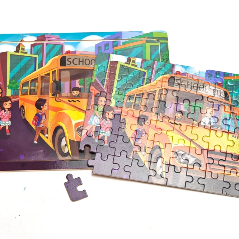 Fophop School Bus Wooden Jigsaw Puzzle